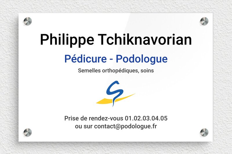 Plaque Podologue  - Plexiglass - 300 x 200 mm - custom - screws-spacer - ppro-medecin-025-1