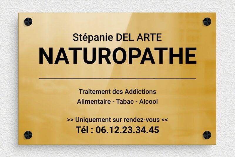 Plaque naturopathe - Laiton - 300 x 200 mm - poli - screws-spacer - ppro-naturopathe-002-5