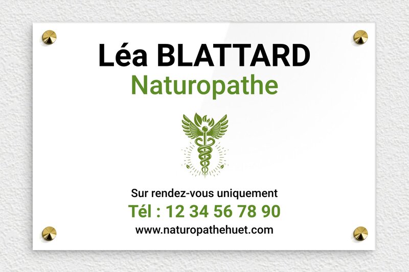 Plaque naturopathe - Plexiglass - 300 x 200 mm - custom - screws-caps - ppro-naturopathe-005-1