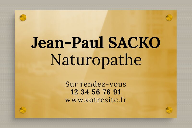 Plaque naturopathe - Laiton - 300 x 200 mm - poli - screws-spacer - ppro-naturopathe-009-1