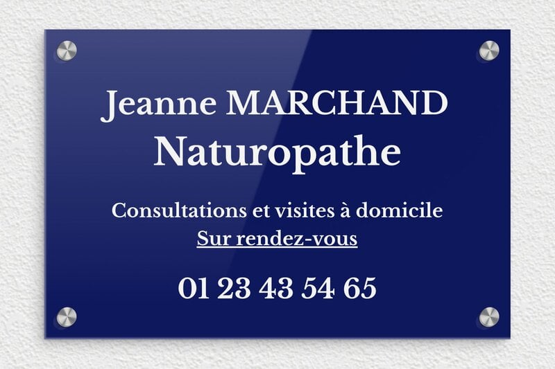 Plaque naturopathe - Plexiglass - 300 x 200 mm - bleu-blanc - screws-caps - ppro-naturopathe-011-1