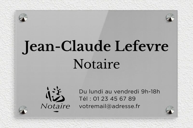 Plaque Notaire - Plexiglass - 300 x 200 mm - gris-noir - screws-caps - ppro-notaire-001-4