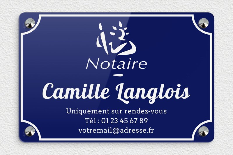 Plaque Notaire - Plexiglass - 300 x 200 mm - bleu-blanc - screws-caps - ppro-notaire-002-4