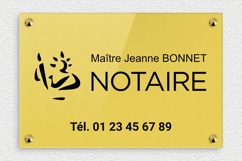 Plaque Notaire - Plexiglass - 300 x 200 mm - or-clair-noir - screws-caps - ppro-notaire-004-0
