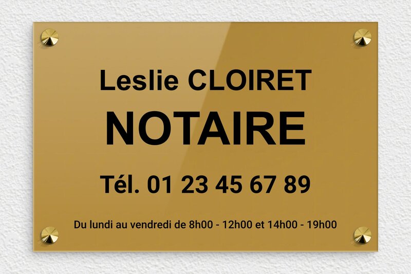 Plaque Notaire - Plexiglass - 300 x 200 mm - or-fonce-noir - screws-caps - ppro-notaire-005-1