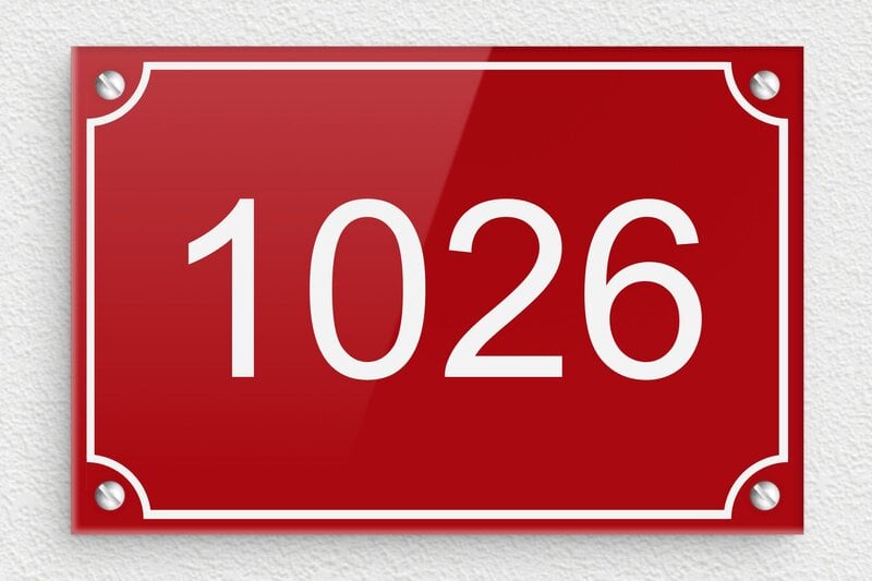 Numéro de porte original à personnaliser - Plexiglass - 150 x 100 mm - rouge-blanc - screws - ppro-numero-010-0
