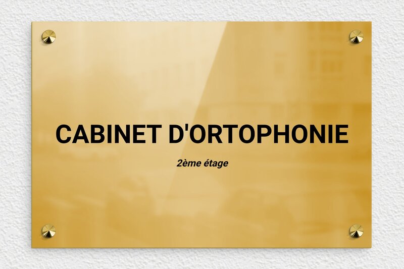Plaque Orthophoniste - Laiton - 300 x 200 mm - poli - screws-caps - ppro-orthophoniste-004-1