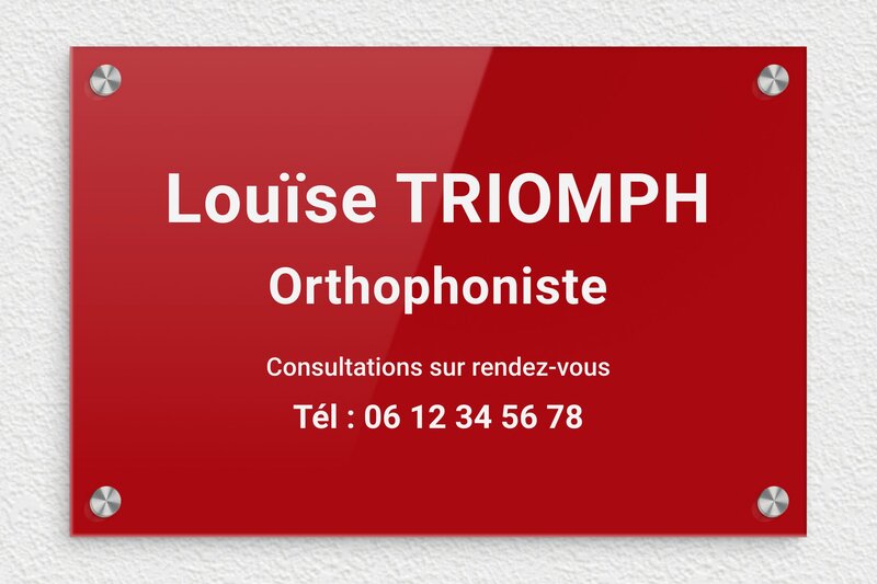Plaque Orthophoniste - Plexiglass - 300 x 200 mm - rouge-blanc - screws-caps - ppro-orthophoniste-006-1