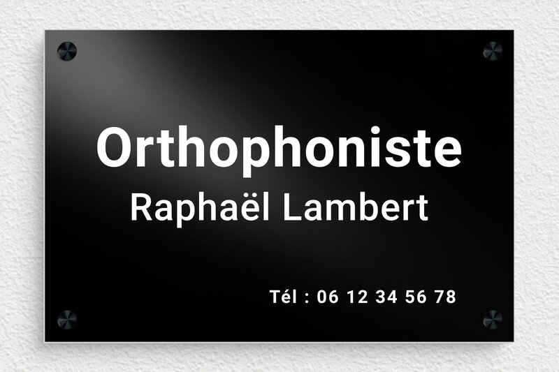 Plaque Orthophoniste - Aluminium - 300 x 200 mm - noir - screws-spacer - ppro-orthophoniste-006-4
