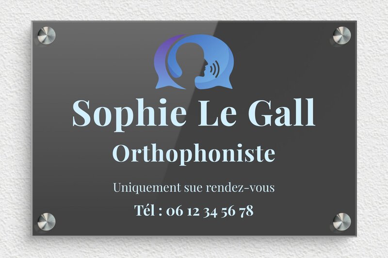 Plaque Orthophoniste - Plexiglass - 300 x 200 mm - custom - screws-spacer - ppro-orthophoniste-007-4