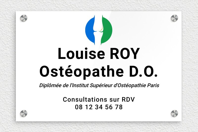 Plaque ostéopathe - Plexiglass - 300 x 200 mm - custom - screws-caps - ppro-osteopathe-quadri-002-3