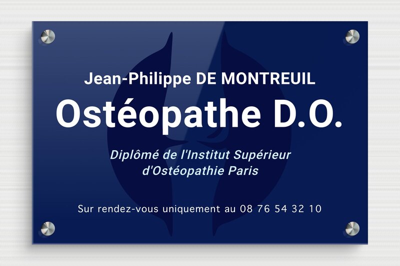 Plaque ostéopathe - Plexiglass - 300 x 200 mm - custom - screws-spacer - ppro-osteopathe-quadri-003-3