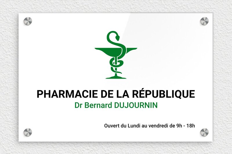 Plaque Pharmacie - Plexiglass - 300 x 200 mm - custom - screws-caps - ppro-pharmacie-001-2
