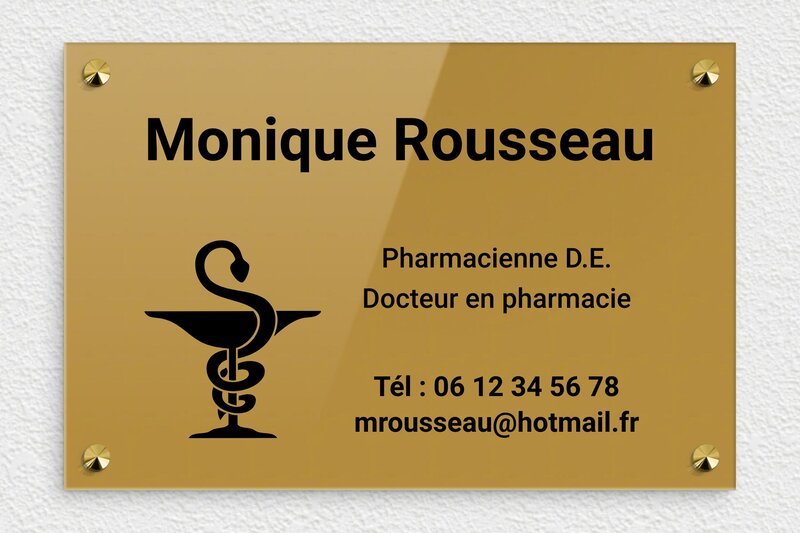 Plaque Pharmacie - Plexiglass - 300 x 200 mm - or-fonce-noir - screws-caps - ppro-pharmacie-002-4