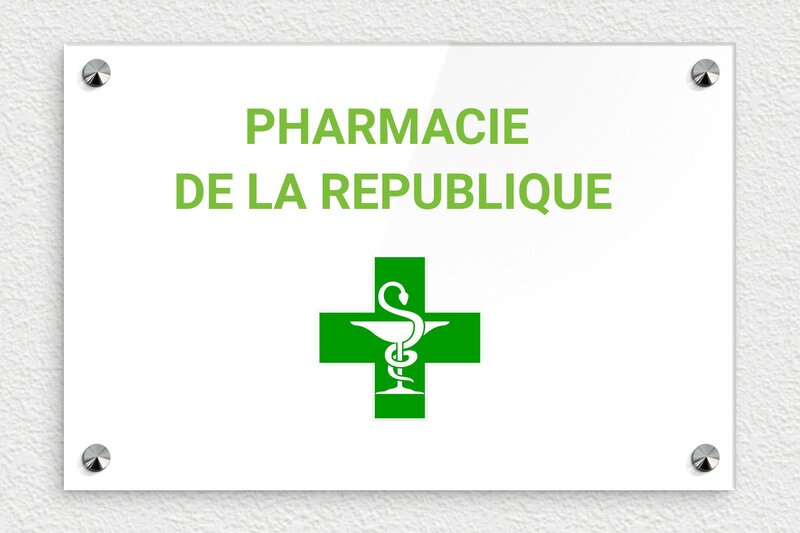Plaque Pharmacie - Plexiglass - 300 x 200 mm - custom - screws-caps - ppro-pharmacie-003-1