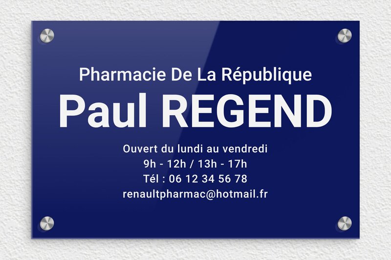 Plaque Pharmacie - Plexiglass - 300 x 200 mm - bleu-blanc - screws-caps - ppro-pharmacie-004-4