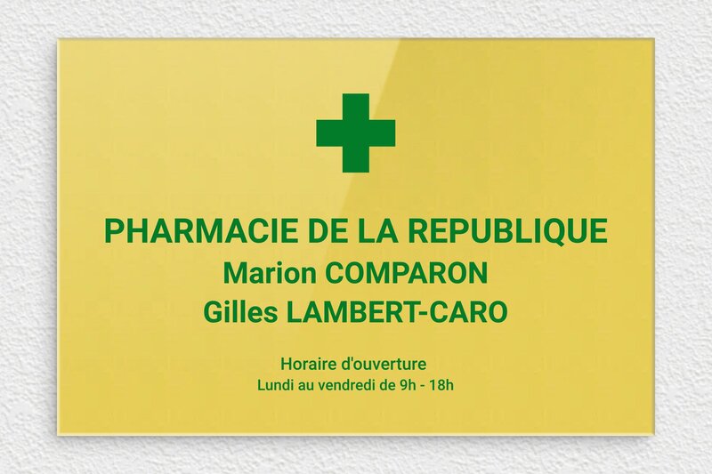Plaque Pharmacie - Plexiglass - 300 x 200 mm - or-clair-vert - none - ppro-pharmacie-005-1