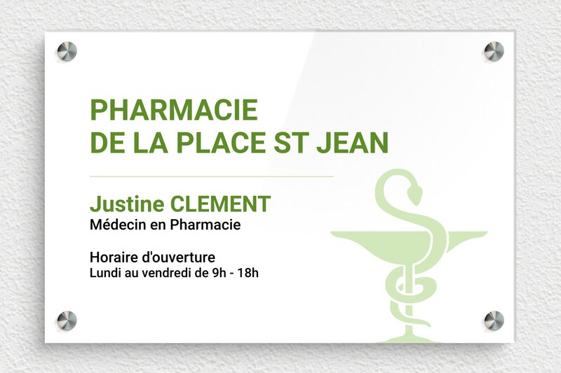Plaque Pharmacie - Plexiglass - 300 x 200 mm - custom - screws-spacer - ppro-pharmacie-006-1