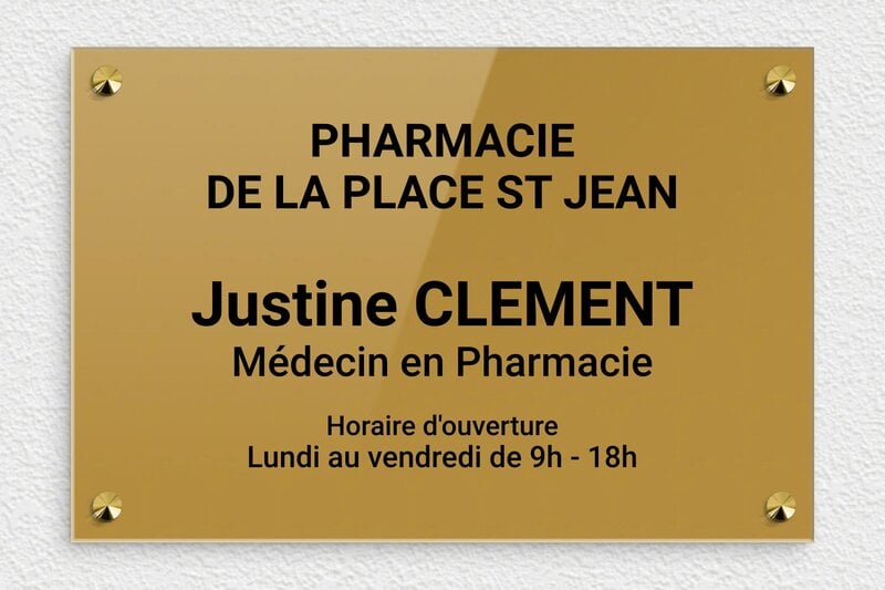 Plaque Pharmacie - Plexiglass - 300 x 200 mm - or-fonce-noir - screws-caps - ppro-pharmacie-009-1