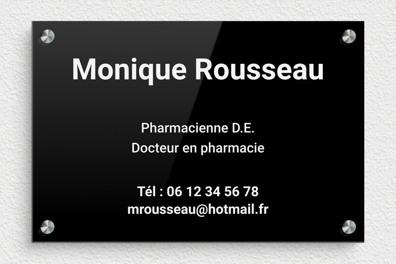 Plaque Pharmacie - Plexiglass - 300 x 200 mm - noir-blanc - screws-spacer - ppro-pharmacie-010-1