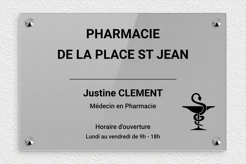 Plaque Pharmacie - Plexiglass - 300 x 200 mm - gris-noir - screws-caps - ppro-pharmacie-011-1