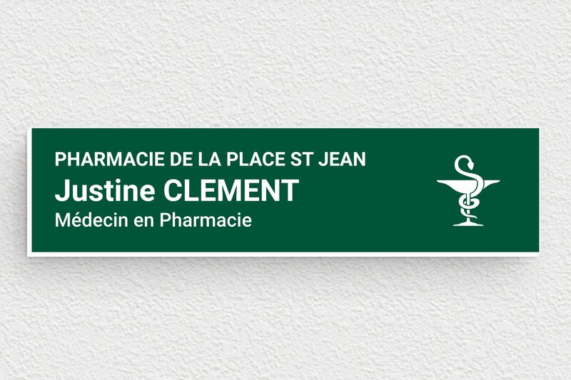 Plaque Pharmacie - PVC - 100 x 25 mm - vert-sapin-blanc - glue - ppro-pharmacie-012-1