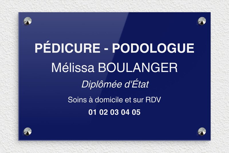 Plaque Podologue  - Plexiglass - 300 x 200 mm - bleu-blanc - screws-caps - ppro-podologue-003-1