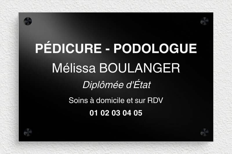 Plaque Podologue  - Aluminium - 300 x 200 mm - noir - screws-spacer - ppro-podologue-003-5