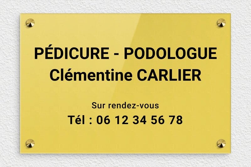 Plaque Podologue  - Plexiglass - 300 x 200 mm - or-clair-noir - screws-caps - ppro-podologue-004-1