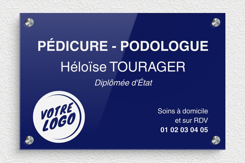 Plaque Podologue  - Plexiglass - 300 x 200 mm - bleu-blanc - screws-spacer - ppro-podologue-008-1