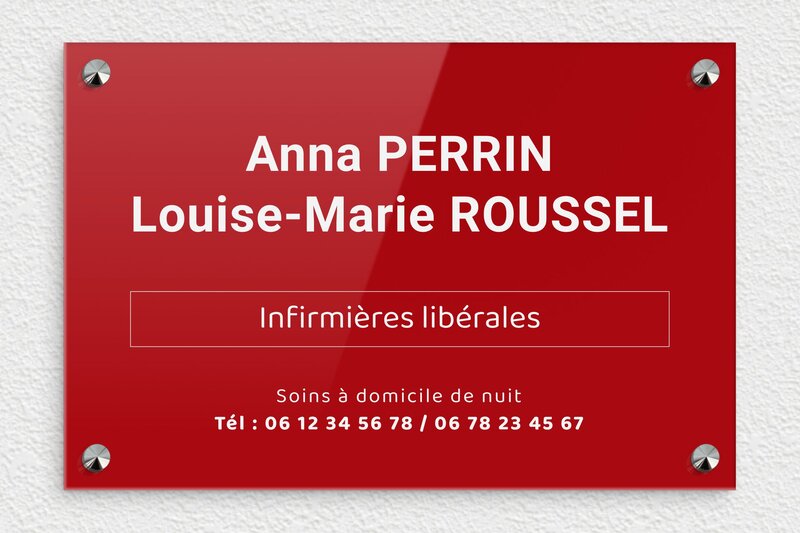 Plaque professionnelle rouge - Plexiglass - 300 x 200 mm - rouge-blanc - screws-caps - ppro-profession-liberale-001-4