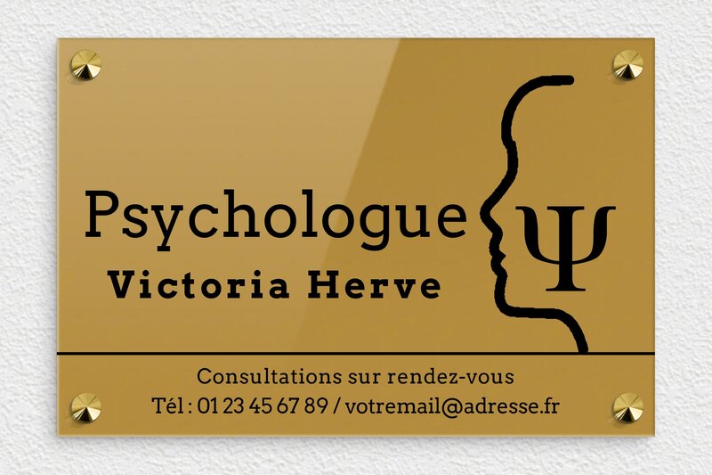 Plaque psychologue - Plexiglass - 300 x 200 mm - or-fonce-noir - screws-caps - ppro-psychologue-003-4