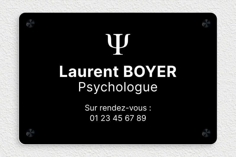 Plaque psychologue - PVC - 300 x 200 mm - noir-blanc - screws-caps - ppro-psychologue-003-5