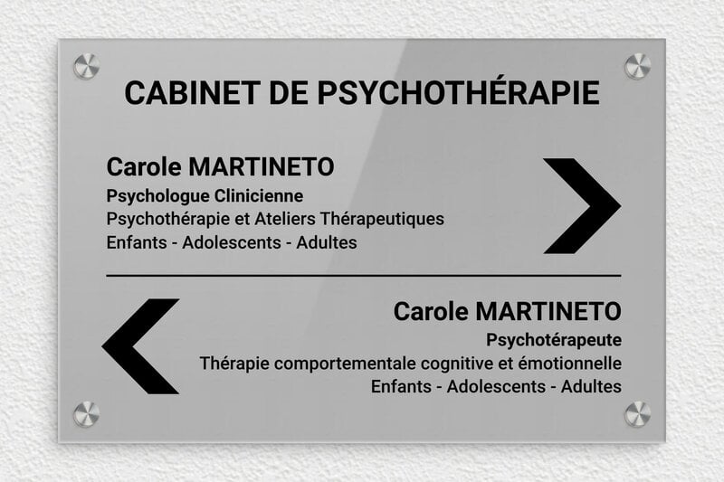 Plaque psychologue - Plexiglass - 300 x 200 mm - gris-noir - screws-caps - ppro-psychologue-004-1