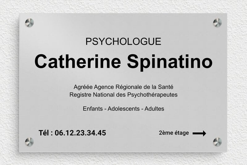 Plaque psychologue - Aluminium - 300 x 200 mm - anodise - screws-spacer - ppro-psychologue-005-1