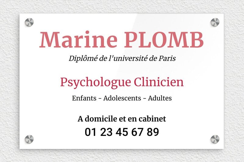 Plaque psychologue - Plexiglass - 300 x 200 mm - custom - screws-caps - ppro-psychologue-010-1