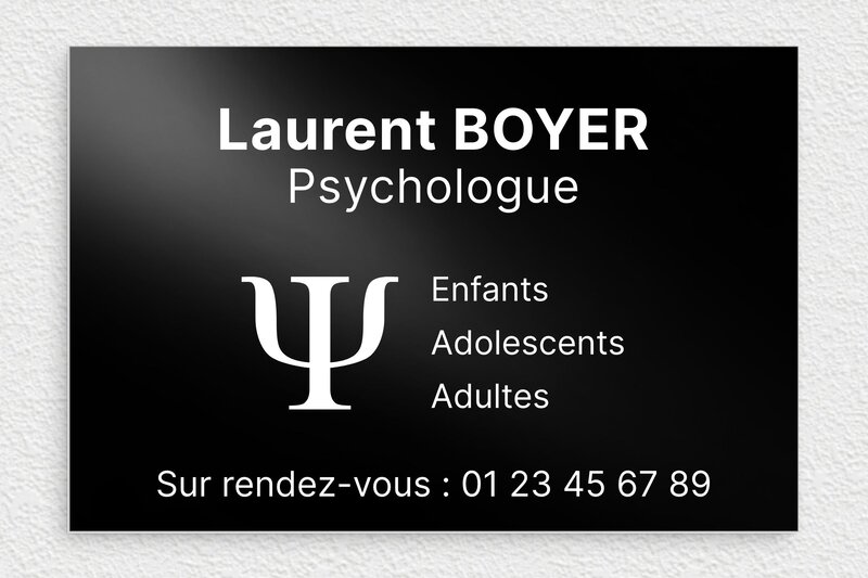 Plaque psychologue - Aluminium - 300 x 200 mm - noir - glue - ppro-psychologue-alu-5