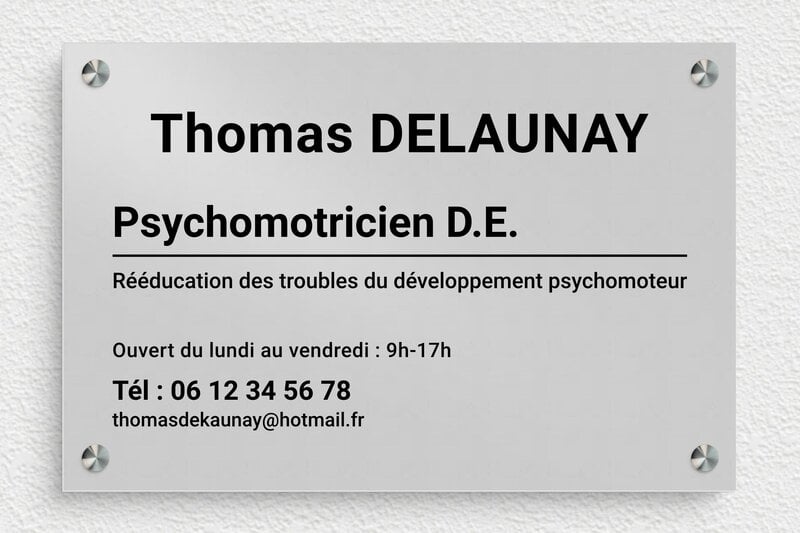 Plaque professionnelle psychomotricien - Aluminium - 300 x 200 mm - anodise - screws-spacer - ppro-psychomotricien-004-4