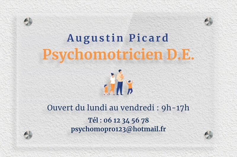 Plaque professionnelle psychomotricien - Plexiglass Transparent - 300 x 200 mm - transparent - screws-spacer - ppro-psychomotricien-quadri-001-3