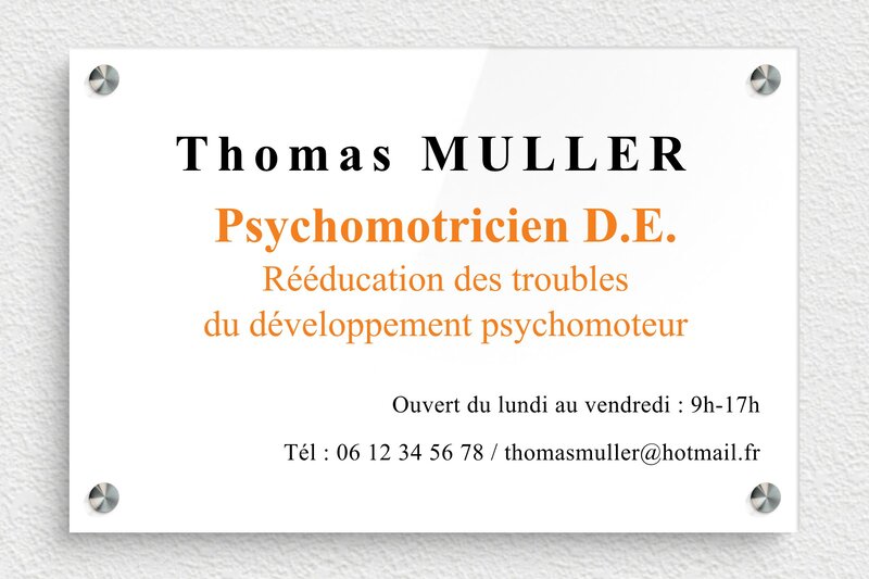 Plaque professionnelle psychomotricien - Plexiglass - 300 x 200 mm - custom - screws-spacer - ppro-psychomotricien-quadri-002-3