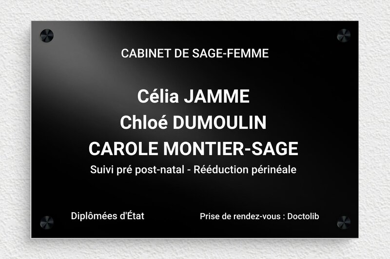 Plaque sage femme - Aluminium - 300 x 200 mm - noir - screws-spacer - ppro-safefemme-003-1