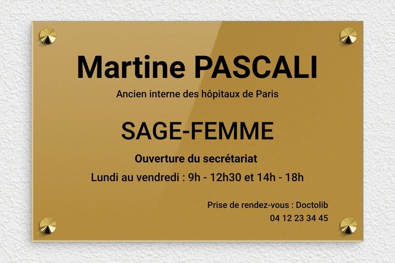 Plaque sage femme - Plexiglass - 300 x 200 mm - or-fonce-noir - screws-caps - ppro-safefemme-005-1