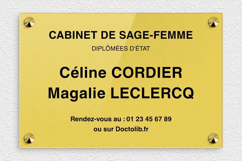 Plaque sage femme - Plexiglass - 300 x 200 mm - or-clair-noir - screws-caps - ppro-sagefemme-004-0
