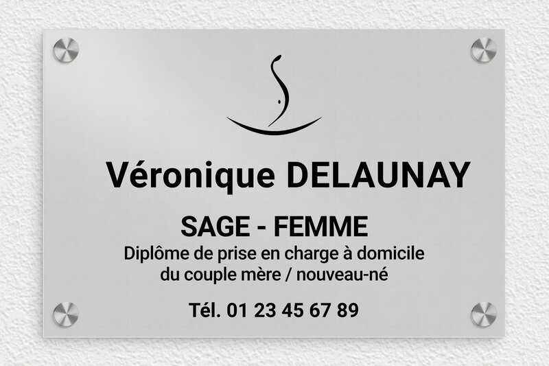 Plaque sage femme - Aluminium - 300 x 200 mm - anodise - screws-caps - ppro-sagefemme-005-0
