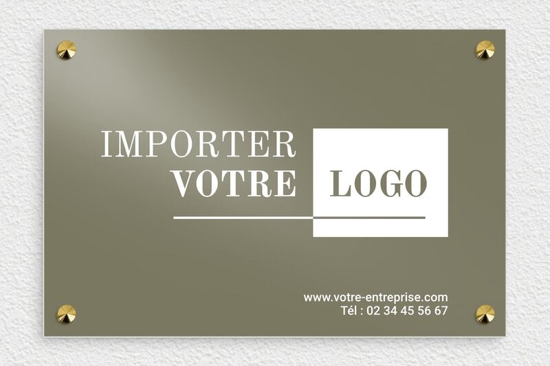 Plaque entreprise avec logo - Aluminium - 300 x 200 mm - taupe - screws-caps - ppro-societe-005-1