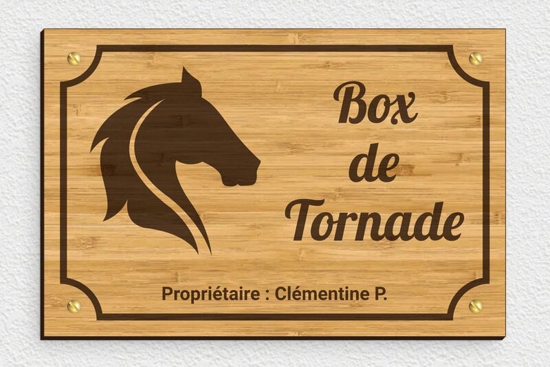 Plaque de box pour cheval - Bois - 210 x 140 mm - bambou - screws - secteur-association-box-cheval-bois-006-3