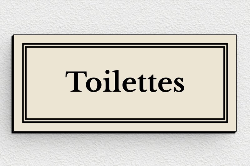 Plaque de porte WC - Toilettes et salle de bains - PVC - 80 x 35 mm - ecru-noir - glue - secteur-education-ecole-wc-012-2