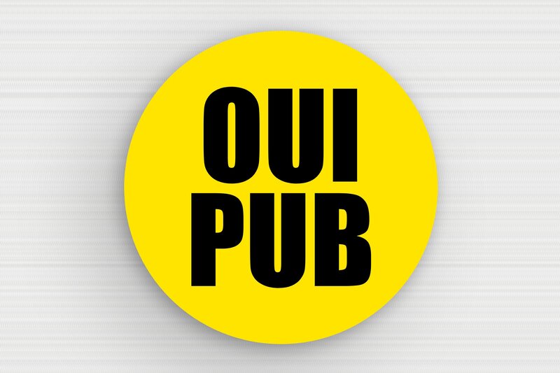 Oui pub - Plaque ronde oui pub - 50 x 50 mm - PVC - jaune-noir - glue - sign-ouipub-003-1