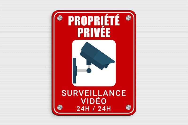 Panneau propriété privée surveillance vidéo - 200 x 250 mm - PVC - custom - screws-caps - signparti-alarme-securite-quadri-001-3