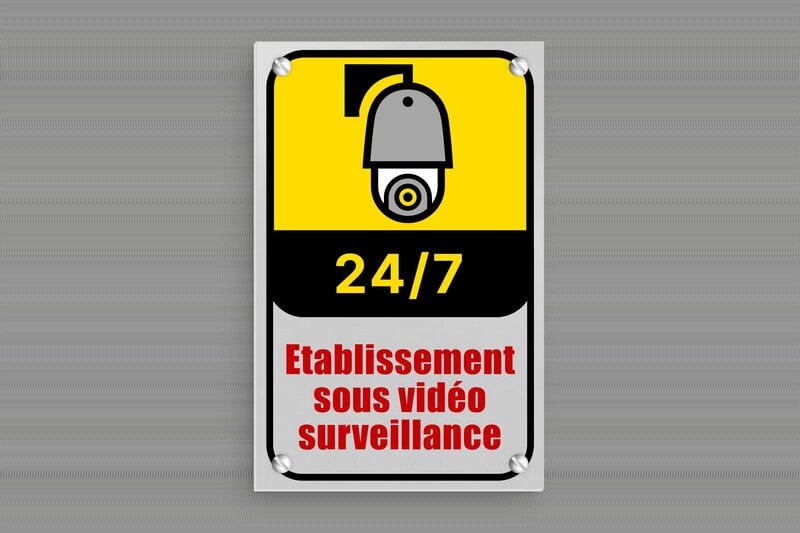 Panneau vidéo surveillance pour propriété privée - Plaque établissement sous vidéo surveillance - 90 x 140 mm - Aluminium - anodise - screws - signparti-alarme-securite-quadri-003-3